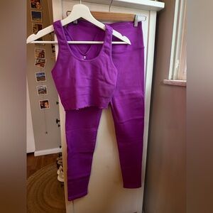 Spiritual Gangster Amor Crop Ribbed Tank Vibrant Purple Ribbed Leggings Set